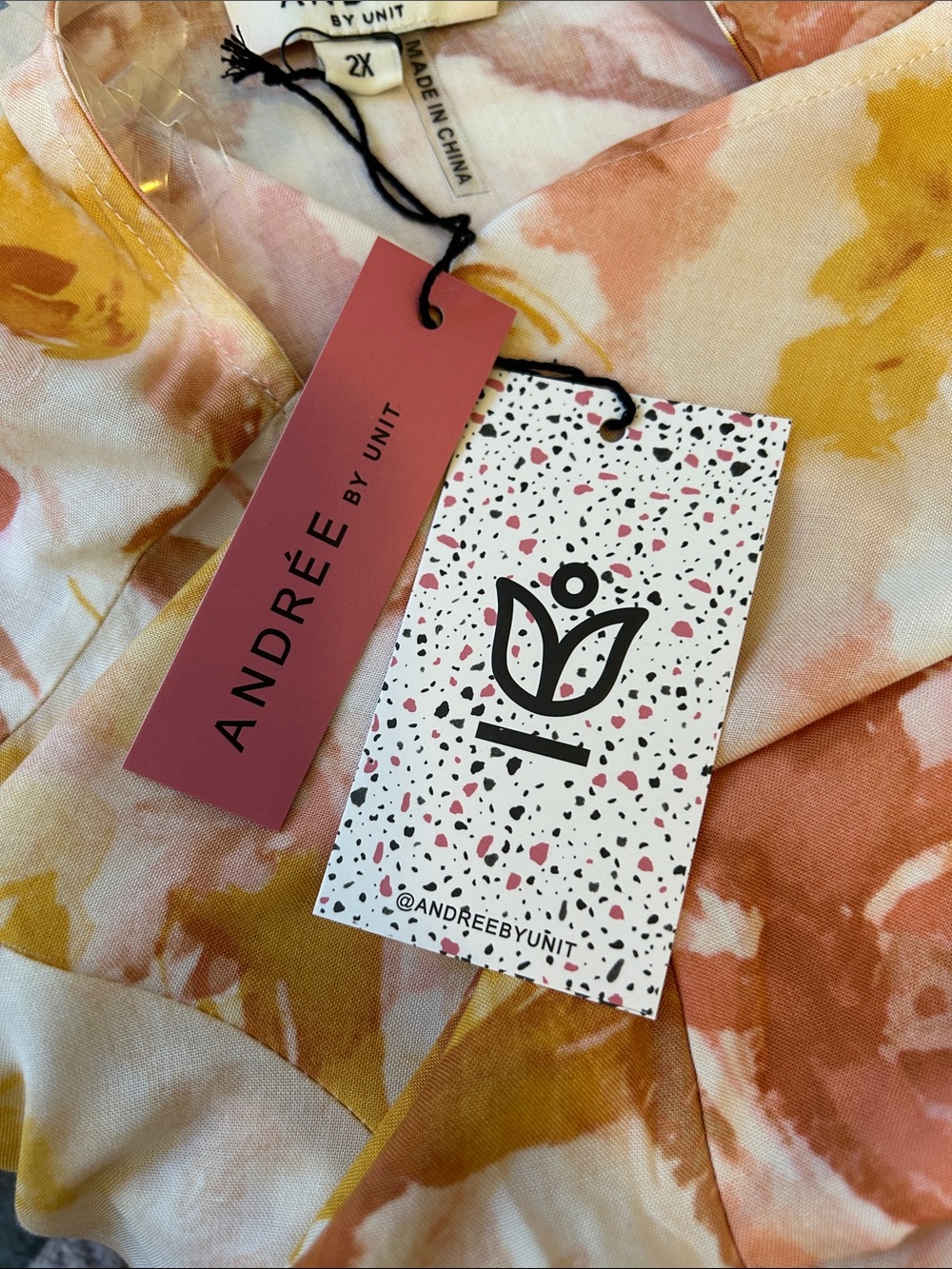 ANDREE BY UNIT Peach & Mustard Floral V‑Neck Tunic 2X Kimono Sleeves - Picture 8 of 8